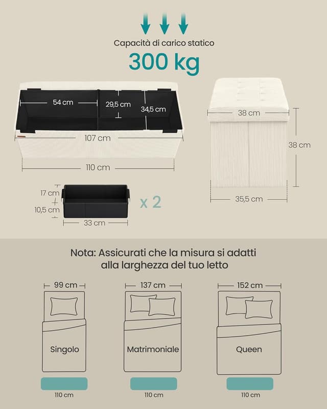 Detalle de SONGMICS panca contenitore 110 cm