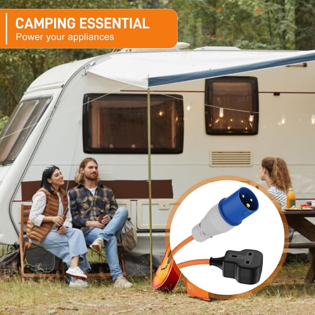 Detalle 2 de FDTEK 16A to 13A Adapter Cable (IEC60309 16A plug to UK 13A socket) for caravan hook-up and camping