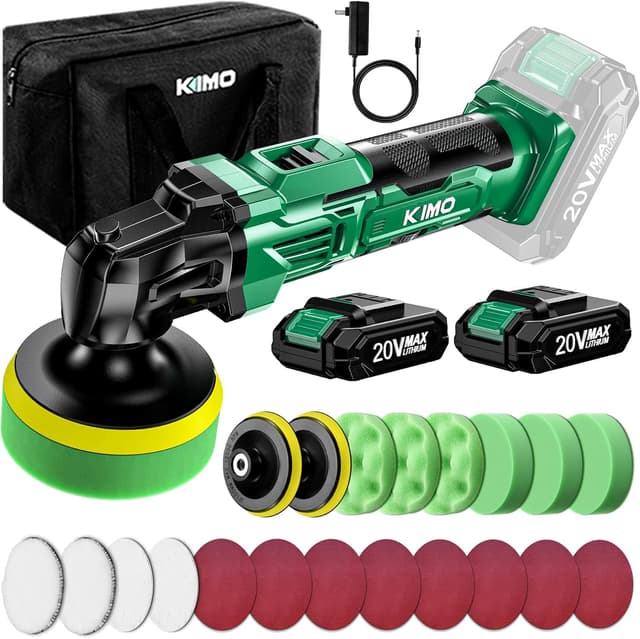 Detalle de KIMO 20V Cordless Buffer Polisher Kit (4-Inch, 25-Piece Polishing Kit) with 2*2000mAh Batteries