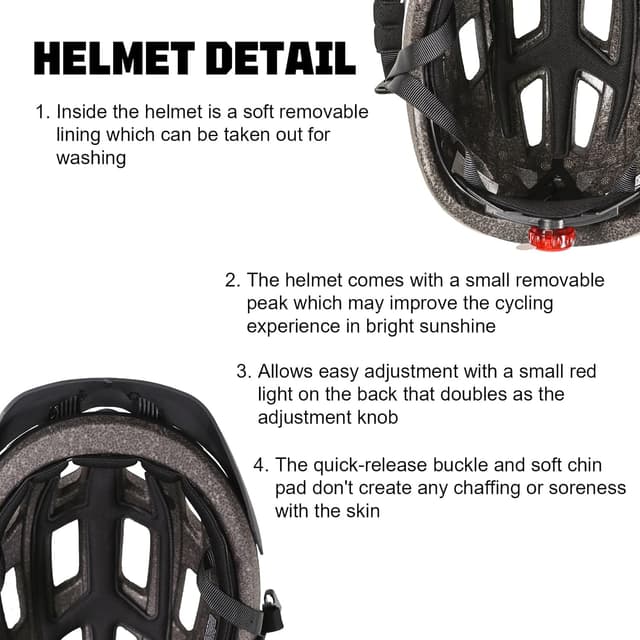 Detalle de Bike Helmet Men/Women MTB & Road Adjustable with Visor and LED (56–61cm)