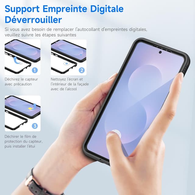 Detalle de seacosmo Coque pour Samsung Galaxy S25 Edge avec protecteur d’écran intégré – protection 360 anti-chocs et anti-rayures (noir)