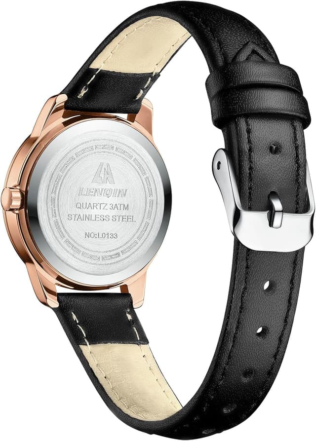 Detalle 2 de LN LENQIN Damen-Armbanduhr mit großen Ziffern, analogem Quarzwerk und Lederband