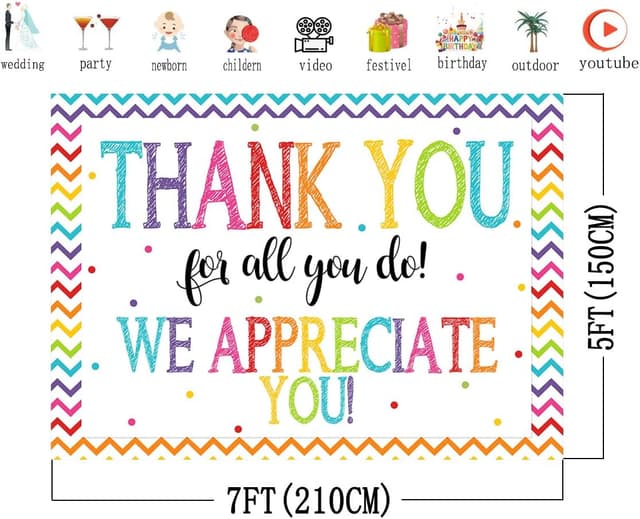 Detalle 2 de AIIKES 7x5FT “Thank You for All You Do” backdrop for teachers, nurses, doctors & more (studio party prop)