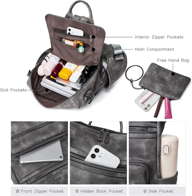 Detalle de Shrrie Backpack Purse for Women – Convertible faux leather travel backpack bag