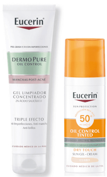 Detalle de Eucerin Face Oil Control SPF50+ y DermoPure Gel