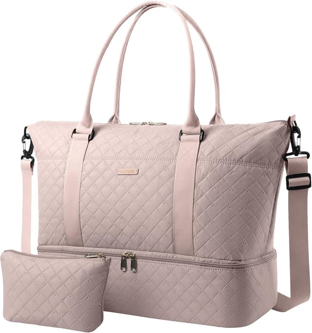 Detalle de HOTOR Women’s Lightweight Travel Holdall Bag with Shoe Compartment & Toiletry Pouch (Pink) – 34 x 45 x 20 cm