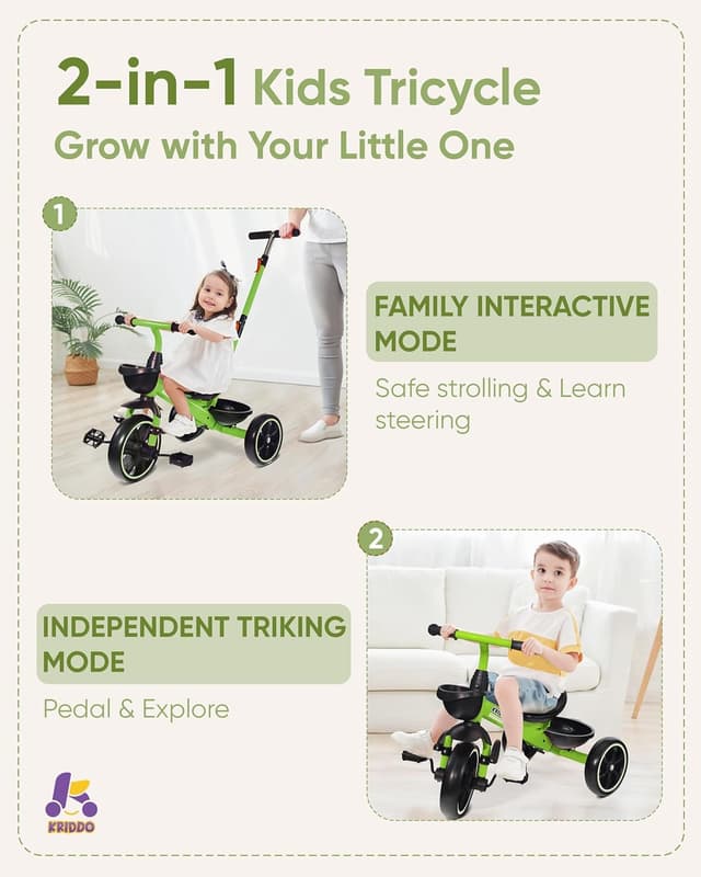 Detalle 2 de KRIDDO 2-in-1 Toddler Tricycle for 18 Months to 5 Years