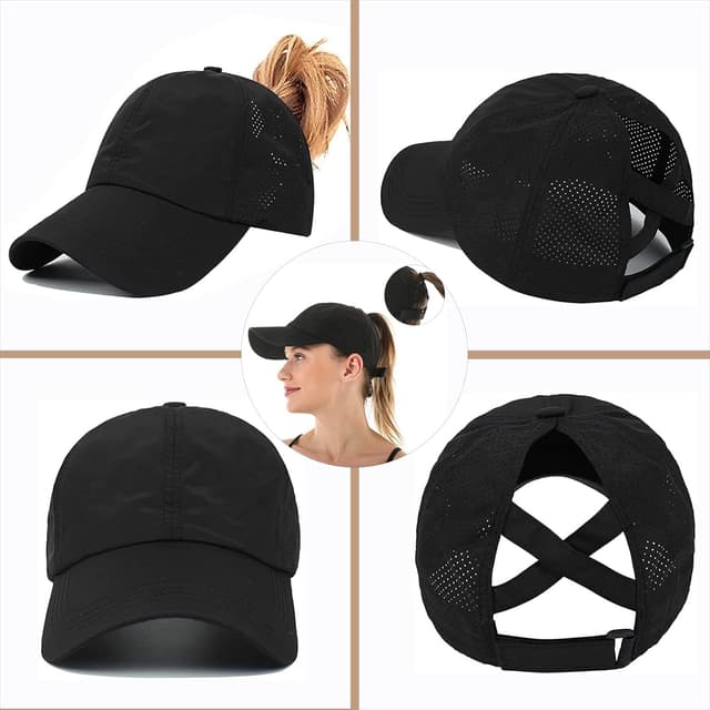 Detalle de Womens Criss Cross Ponytail Baseball Cap – Quick-drying mesh hat with ponytail hole