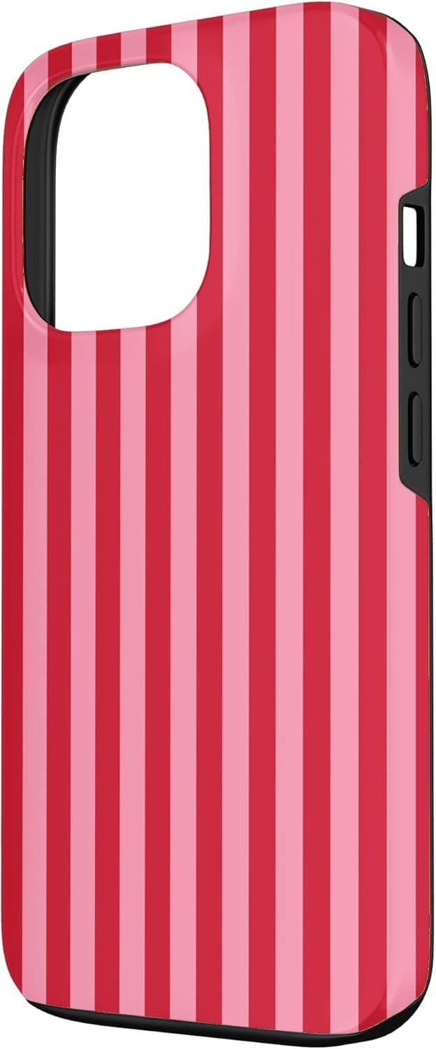 Detalle 2 de Coque Jolies lignes verticales pour iPhone 13 Pro : rayures roses et rouges au style rétro