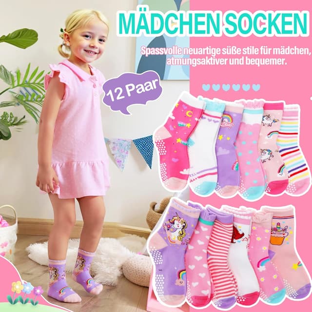 Thumbnail 1 de Welwoos 12 Paare Stoppersocken Kinder Antirutsch