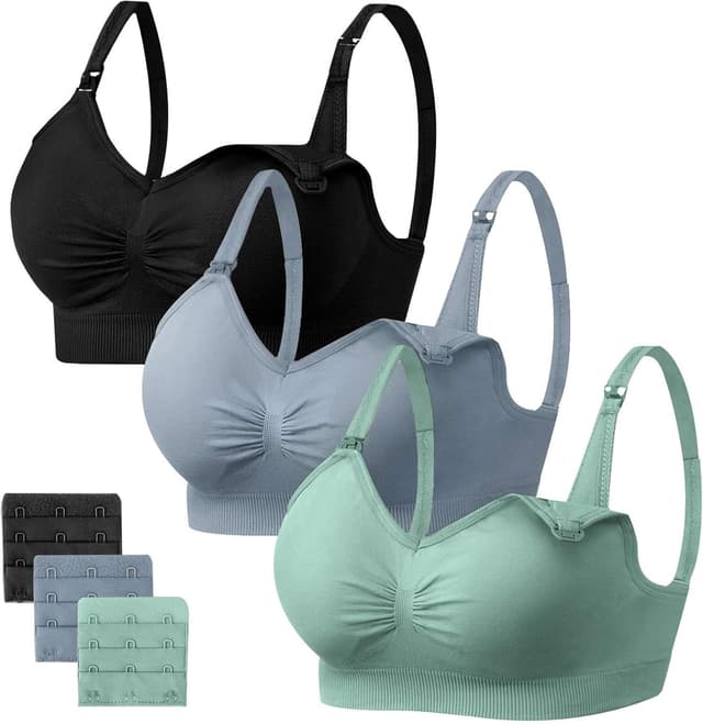 Detalle de HBselect 3 Pack Wireless Seamless Women’s Nursing Bra with Removable Pads & Extenders (Maternity & Breastfeeding)