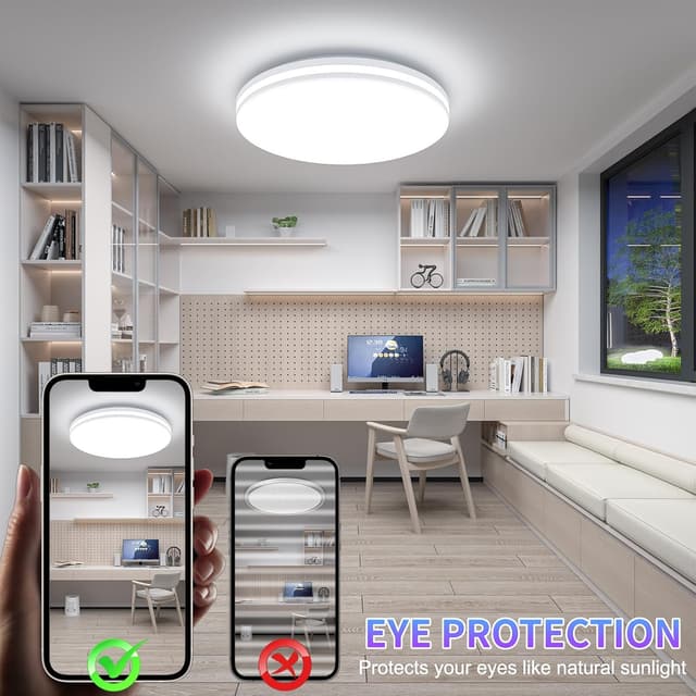 Detalle de LED Deckenleuchte 20W (Bad, IP44) – runde Badezimmerlampe kaltweiß 5000K, 26 cm