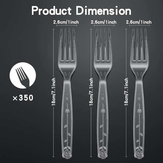 Detalle 2 de 350-Count Clear Extra Heavy-Duty Plastic Forks (BPA-Free), Disposable Party & Everyday Forks