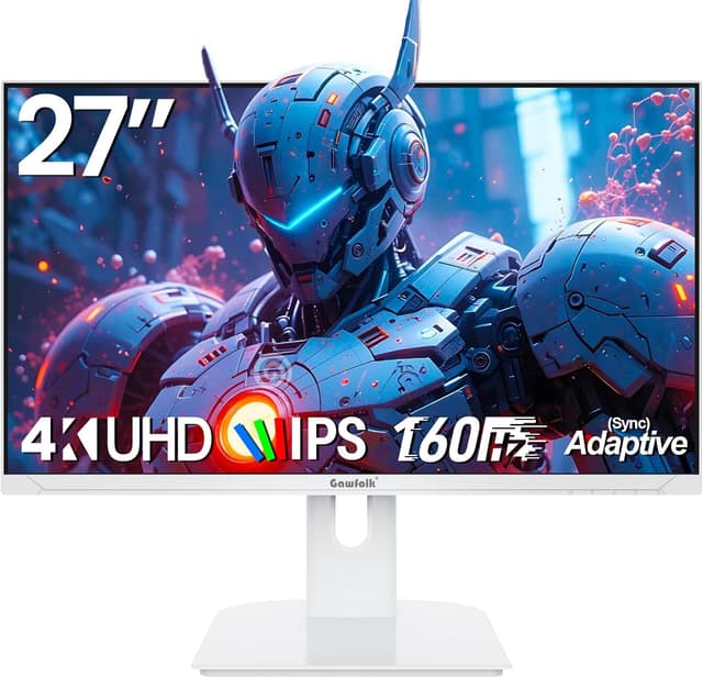 Detalle de Gawfolk 27-Zoll Gaming-Monitor (UHD 4K, 160 Hz) in Weiß mit IPS, FreeSync und VESA 75×75