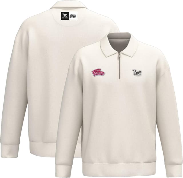 Detalle 2 de Surf Monkey Sweat 1/4 zip en coton biologique et polyester recyclé – col type polo