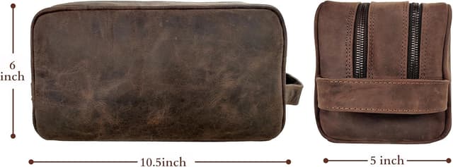 Detalle de RUSTIC TOWN Full Grain Leather Toiletry Bag 10.5in