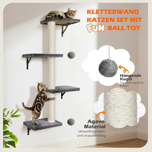 Detalle 2 de Thihome Katzen-Kletterwand Set (10-teilig) mit Hängebrücke, Kratzbrettern und Schlafhöhle