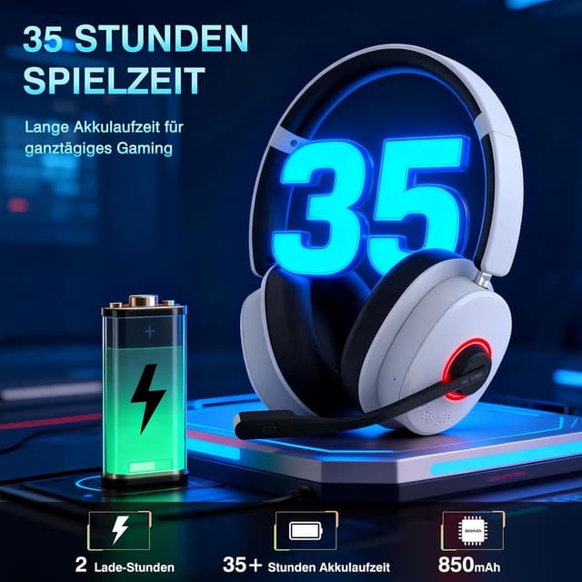 Detalle de Gaming Headset für PS5/PS4, Xbox, PC, Switch & Mac mit Bluetooth 6.0, ENC & Sofort-Stummschaltung