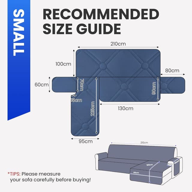 Detalle de Ystyle Copridivano impermeabile angolare reversibile per divano 2 posti con penisola (L 210 cm) blu Berlino