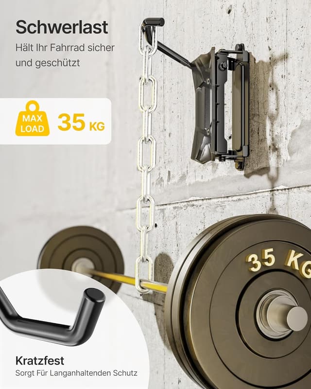 Detalle de monTEK schwenkbare Fahrrad-Wandhalterung (Rennrad bis 90 mm Reifenbreite), Wandhalterung bis 35 kg – 4er Set