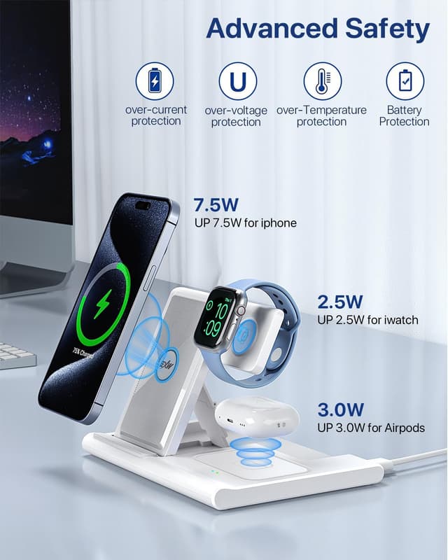 Detalle 2 de Foldable 3‑in‑1 Wireless Charger Stand 10W