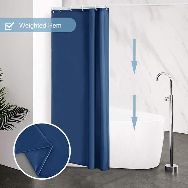 Detalle de Furlinic Petit Rideau de Douche bleu marine 90 x 180 cm avec 6 crochets anti-moisissure