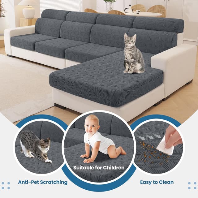 Thumbnail 6 de Ystyle copricuscini divano elasticizzato grigio chiaro per penisola (1 posto*2 + chaise longue)