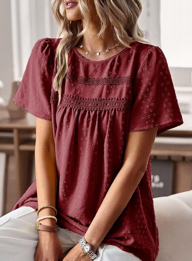 Detalle 2 de Sommer Boho Bluse mit Rundhalsausschnitt