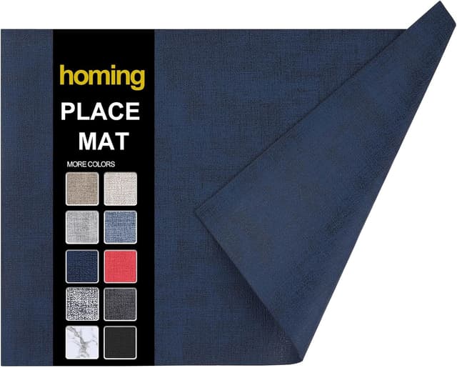 Detalle de homing Faux Leather Heat Resistant Placemats (6-Pack) – Waterproof, Wipeable Dining Mats in Dark Navy Blue