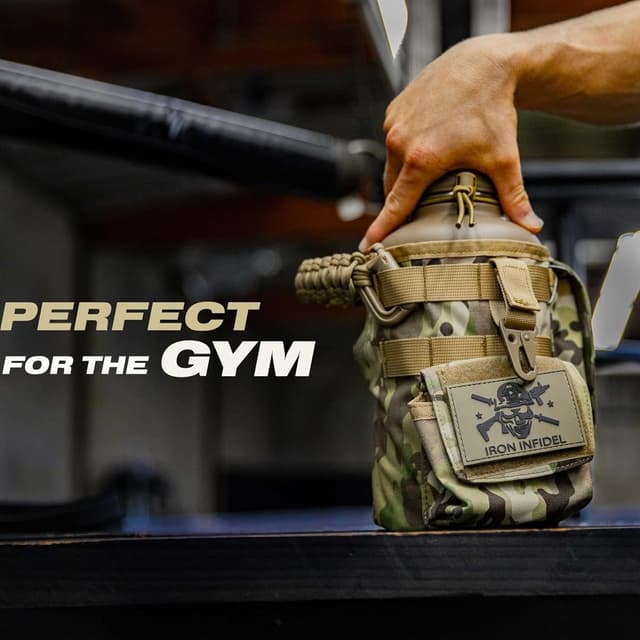 Detalle 2 de Iron Infidel Battle Bottle 64 oz Insulated Water Bottle with Removable Sleeve and Paracord Handle (OCP Camo)