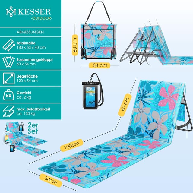 Detalle 2 de KESSER® Colchoneta de Playa Plegable Azul Claro 🏖