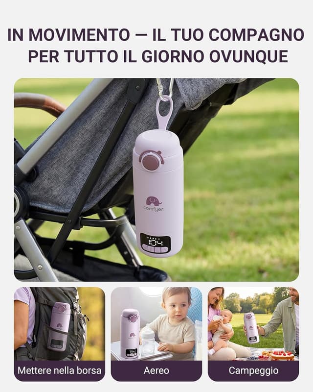Detalle 2 de Comfyer BW02 scaldabiberon portatile con batteria 16.000 mAh e sterilizzatore integrato da 500 ml