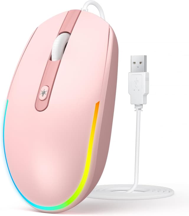 Detalle de Seenda wired mouse 1600 DPI RGB in pink