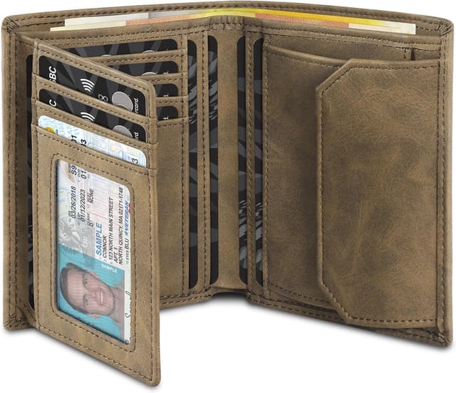 Detalle de TENBST portafoglio uomo RFID in pelle con 13 porta carte, finestra ID e portamonete