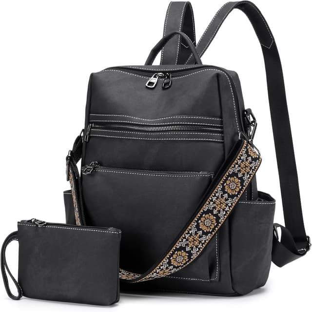 Detalle de SUCIKORIO Zaino Donna in Pelle elegante con borsa antifurto e tasche multiple, cuoio