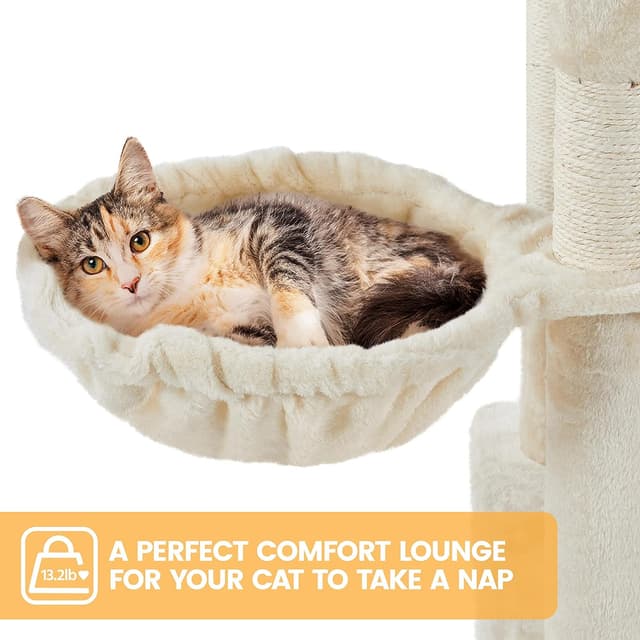 Detalle 2 de Yaheetech Arbre à Chat Géant 209 cm avec poteaux en sisal, 2 perchoirs, niches et hamac