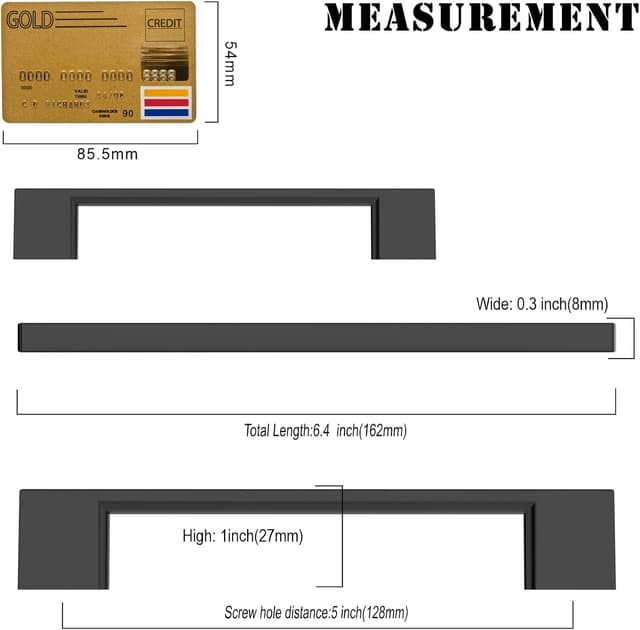 Detalle de Amerdeco 5 pezzi maniglie per mobili da cucina con interasse fori 128 mm nere (acciaio lega zinc)