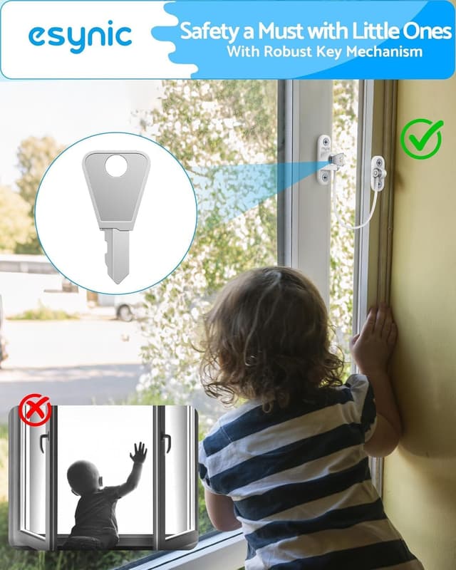 Detalle de eSynic 20-pack window restrictors for UPVC window locks (child safety ventilation limit) with keys and screws