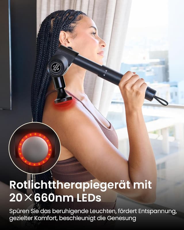 Thumbnail 4 de Napre Massagepistole mit Wärmefunktion & Rotlichttherapie – 32 Geschwindigkeiten, klappbar mit Verlängerung