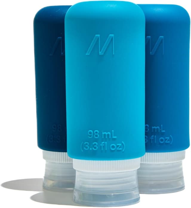 Detalle de Muitomas flaconi da viaggio da 98 ml con custodia trasparente in silicone (3 pezzi) blu ottanio