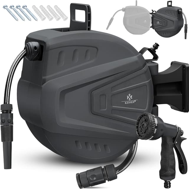 Detalle de KESSER® automatische Schlauchtrommel 20 m inkl. Multi-Handbrause (9 Modi), 180° schwenkbar – Wand-Schlauchbox in Anthrazit