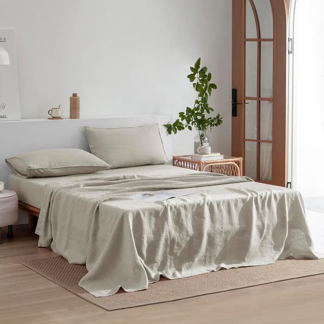 Detalle 2 de EVERLY Linen Sheets Set Queen 100% Linen Bedding