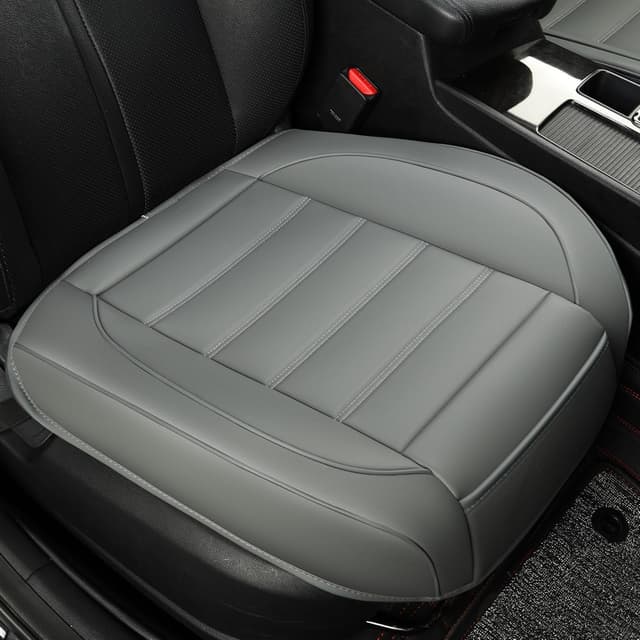 Detalle 2 de Vankerful 2 Pack Leather Front Car Seat Covers (Grey) – bottom seat cushion protectors with anti-slip edge