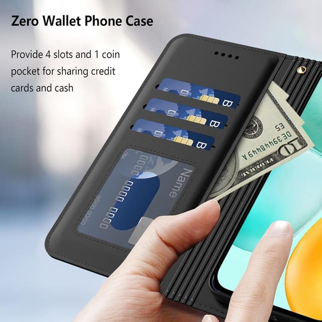 Detalle 2 de Aiziki Handyhülle für Honor X6c – RFID-Lederklapphülle mit Kartenfächern & Standfunktion (Schwarz)