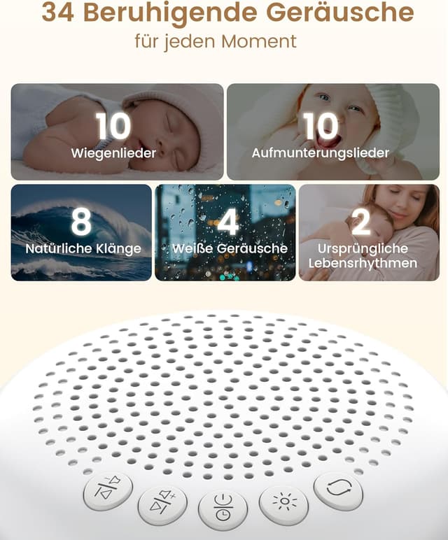 Detalle de Glocusent White Noise Machine Baby mit 34 Klängen