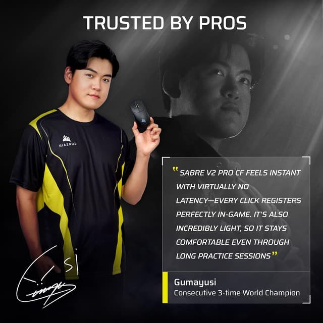 Detalle de Corsair Sabre v2 PRO Wireless CF FPS Gaming Mouse (Black) — Carbon Fiber Unibody, 33,000 DPI, 8,000Hz Hyper-Polling