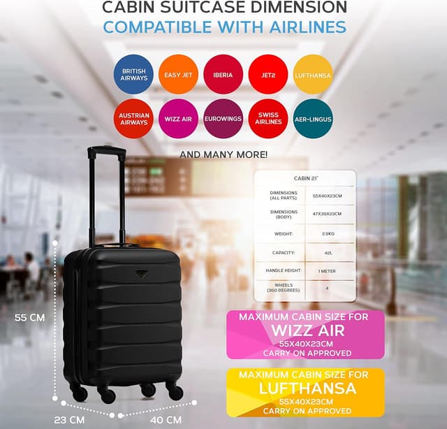 Detalle de Flight Knight valigia rigida ABS a 4 ruote per cabina 55 x 40 x 23 cm (bagaglio a mano approvato per compagnie selezionate)
