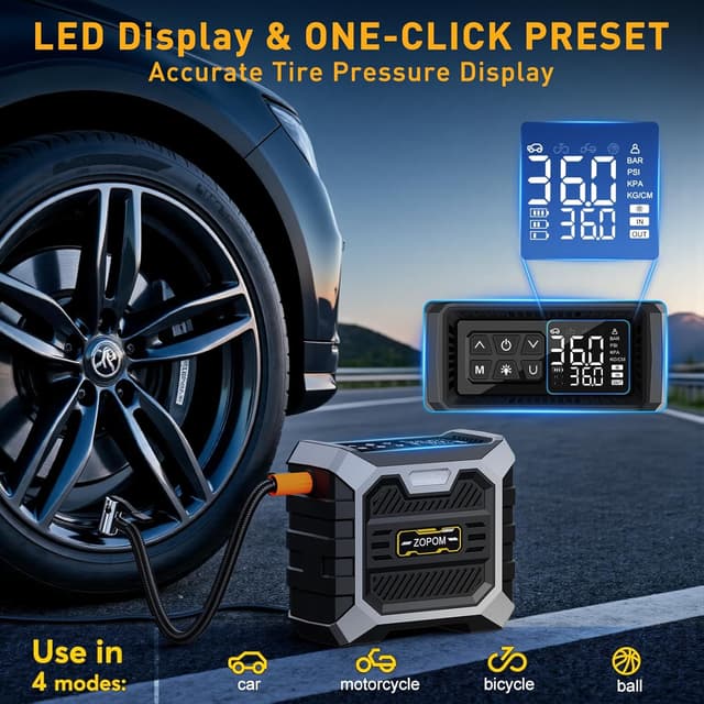 Thumbnail 4 de ZOPOM 12V Tire Inflator Portable Air Compressor