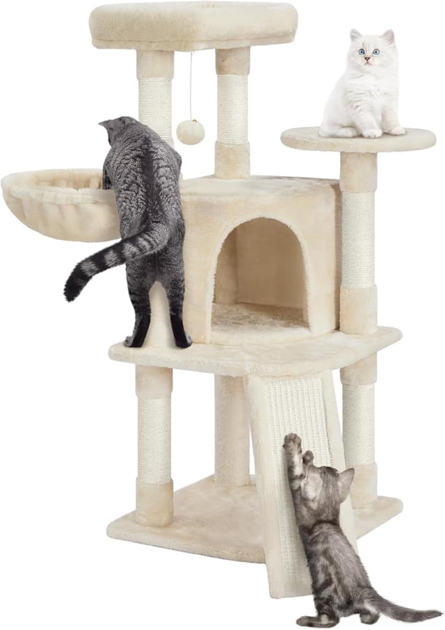 Detalle de Yaheetech Kratzbaum 107 cm mit Katzenhöhle, Sisal & Kratzflächen (beige)