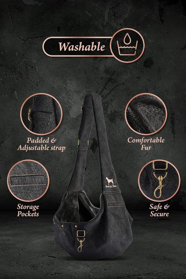 Detalle de Noah & Paw dog sling carrier (denim) for small dogs 5–18lb and cats
